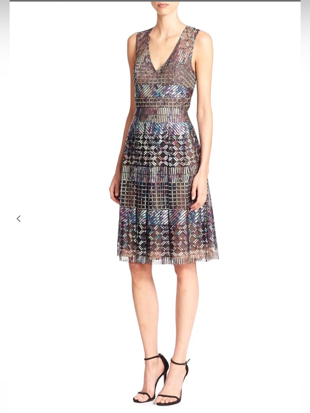 BCBGMaxAzria Iridescent Purple & Silver Sleeveless V-Neck Midi Dress
